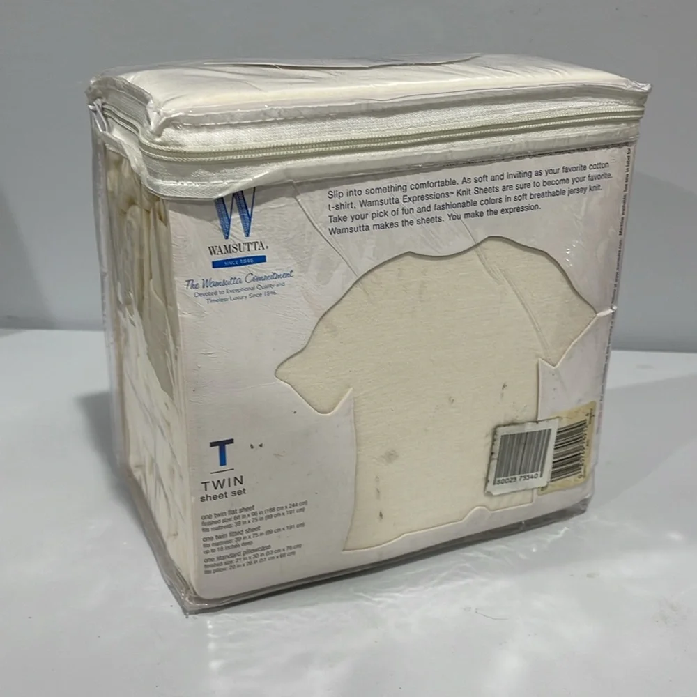 WAMSUTTA Expressions Jersey Knit Cotton Twin Sheet Set ecru ivory NEW